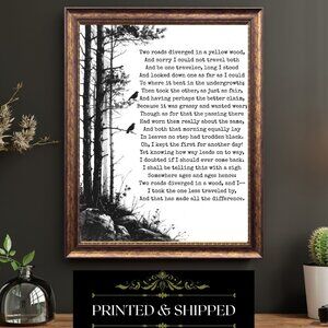 The Road Not Taken Robert Frost Poem Art Print Minimal Forest Illustration